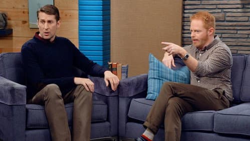 Jesse Tyler Ferguson Wears a Brown Checked Shirt and Stripey Socks still